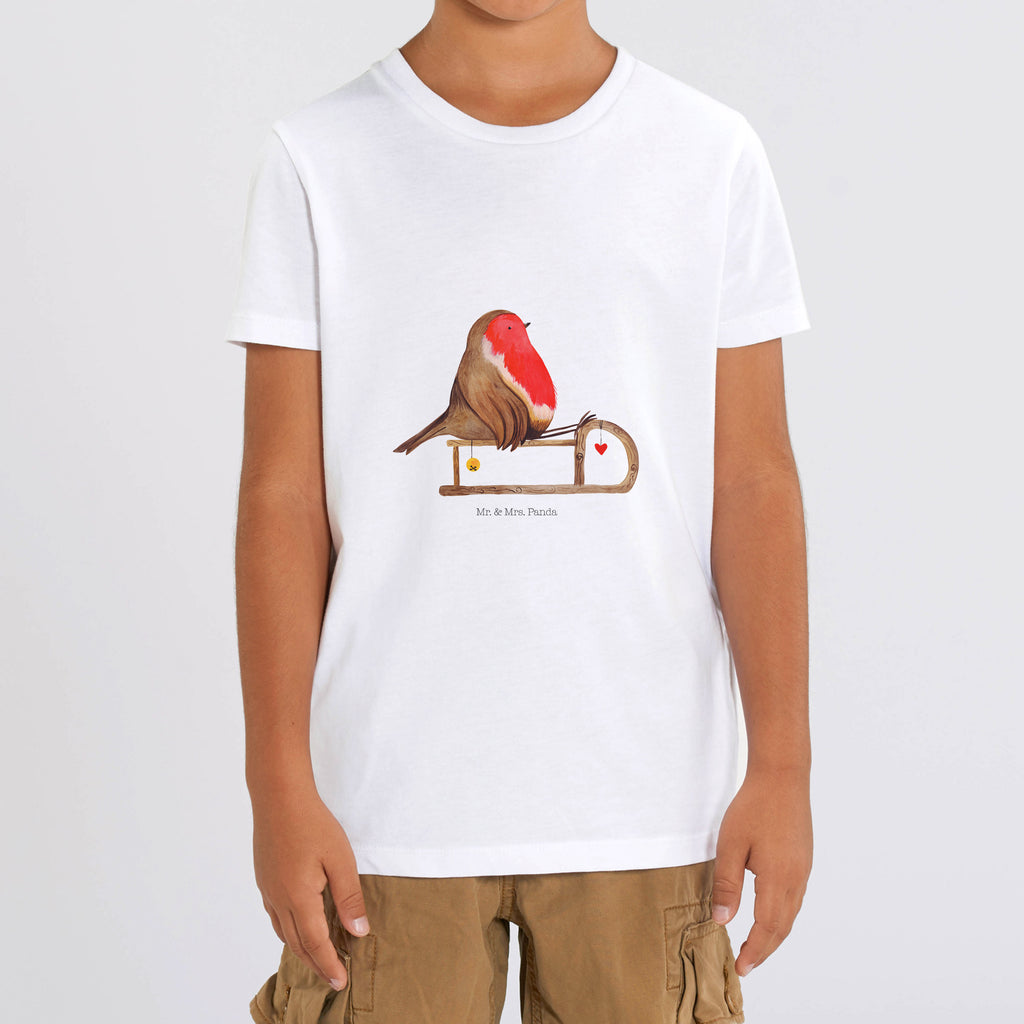 Organic Kinder T-Shirt Rotkehlchen Schlitten Kinder T-Shirt, Kinder T-Shirt Mädchen, Kinder T-Shirt Jungen, Winter, Weihnachten, Weihnachtsdeko, Nikolaus, Advent, Heiligabend, Wintermotiv, Schlitten, Vogel