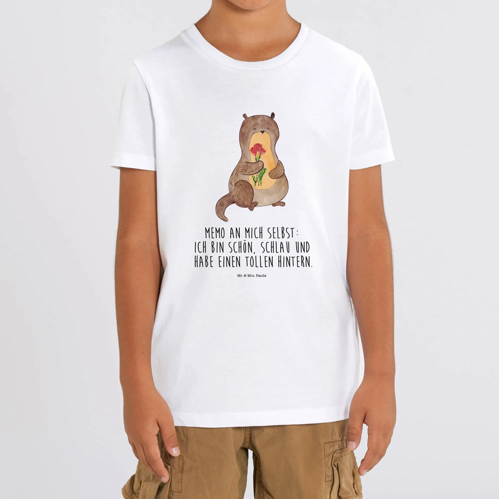 Organic Kinder T-Shirt Otter Blumenstrauß Kinder T-Shirt, Kinder T-Shirt Mädchen, Kinder T-Shirt Jungen, Otter, Fischotter, Seeotter, Otter Seeotter See Otter