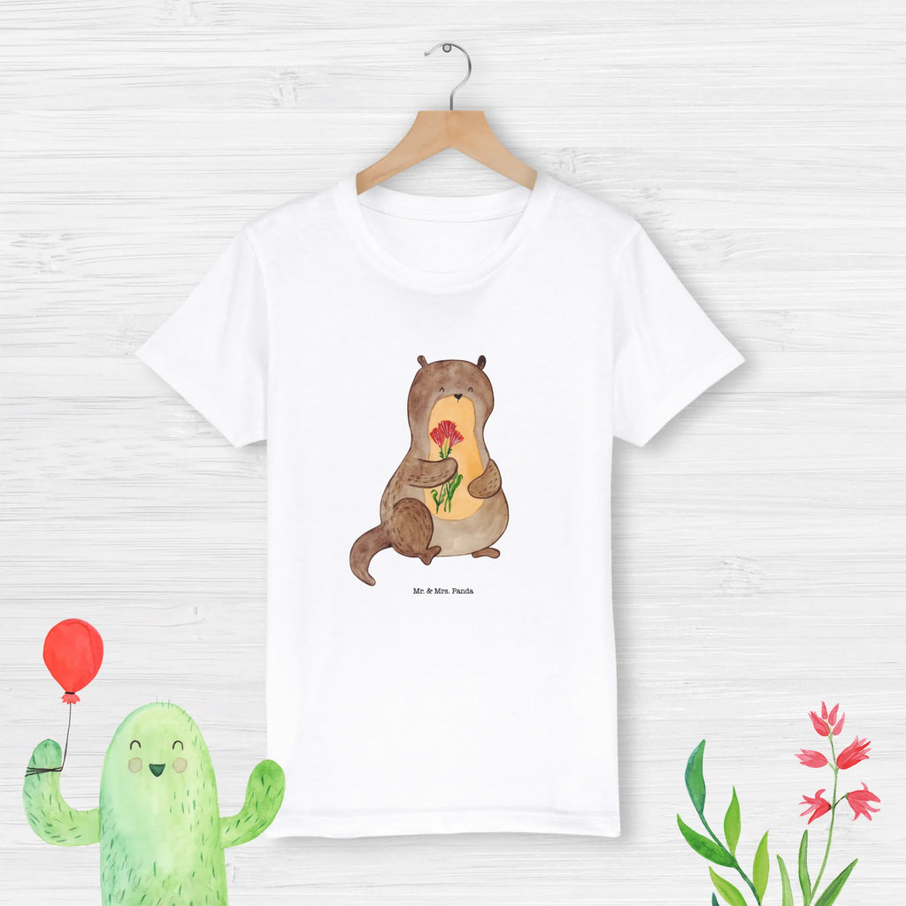 Organic Kinder T-Shirt Otter Blumenstrauß Kinder T-Shirt, Kinder T-Shirt Mädchen, Kinder T-Shirt Jungen, Otter, Fischotter, Seeotter, Otter Seeotter See Otter