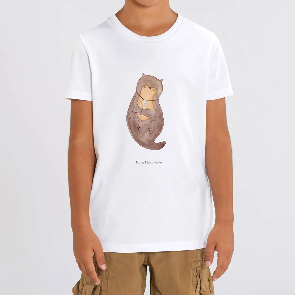 Organic Kinder T-Shirt Otter Muschel Kinder T-Shirt, Kinder T-Shirt Mädchen, Kinder T-Shirt Jungen, Otter, Fischotter, Seeotter, Otterliebe, grübeln, träumen, Motivation, Tagträumen, Büro