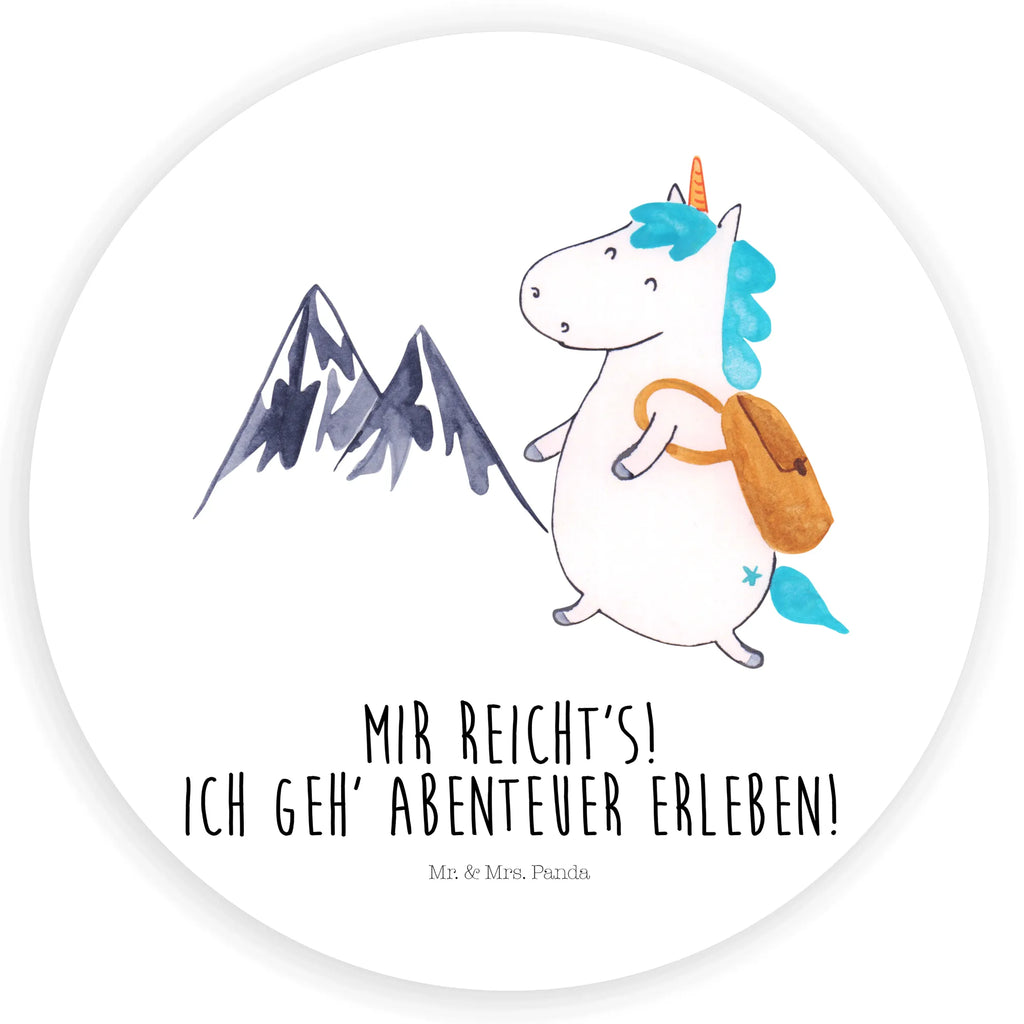 Rund Aufkleber Einhorn Bergsteiger Sticker, Aufkleber, Etikett, Einhorn, Einhörner, Einhorn Deko, Pegasus, Unicorn, Bergsteiger, Abenteuer, Berge, Abenteurer, Weltenbummler, Weltreise, Reisen, Urlaub, Entdecker