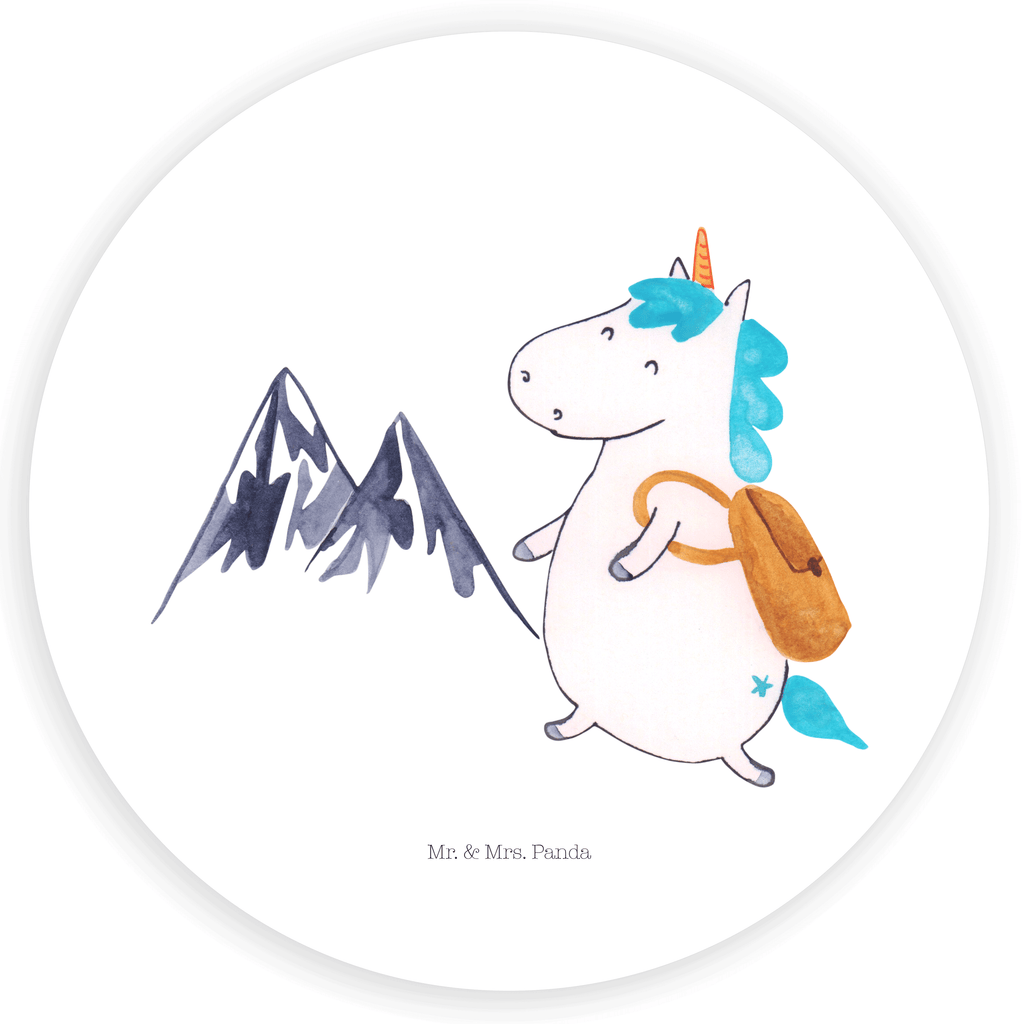 Rund Aufkleber Einhorn Bergsteiger Sticker, Aufkleber, Etikett, Einhorn, Einhörner, Einhorn Deko, Pegasus, Unicorn, Bergsteiger, Abenteuer, Berge, Abenteurer, Weltenbummler, Weltreise, Reisen, Urlaub, Entdecker