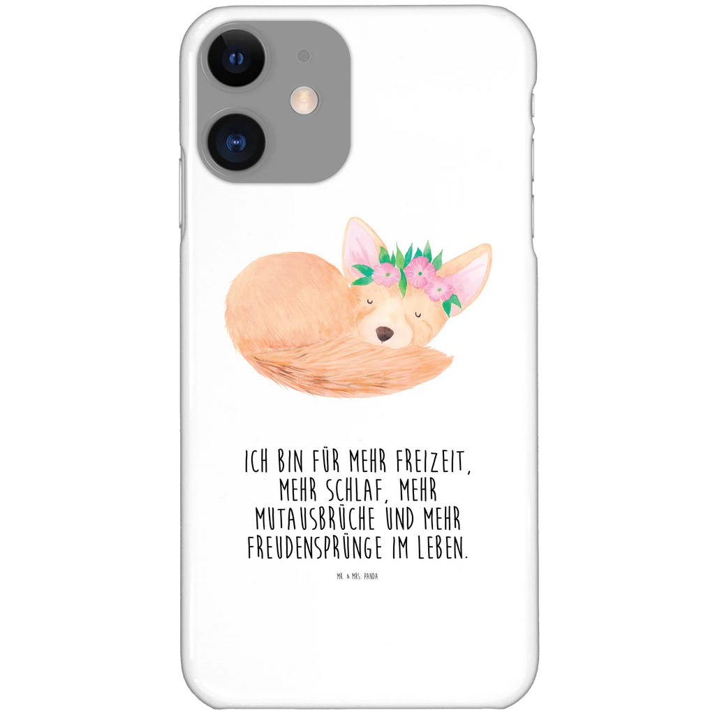 Handyhülle Wüstenfuchs Blumen Handyhülle, Handycover, Cover, Handy, Hülle, Iphone 10, Iphone X, Afrika, Wildtiere, Wüste, Wüstenfuchs, Blumen, Blumenkranz, Glücklich