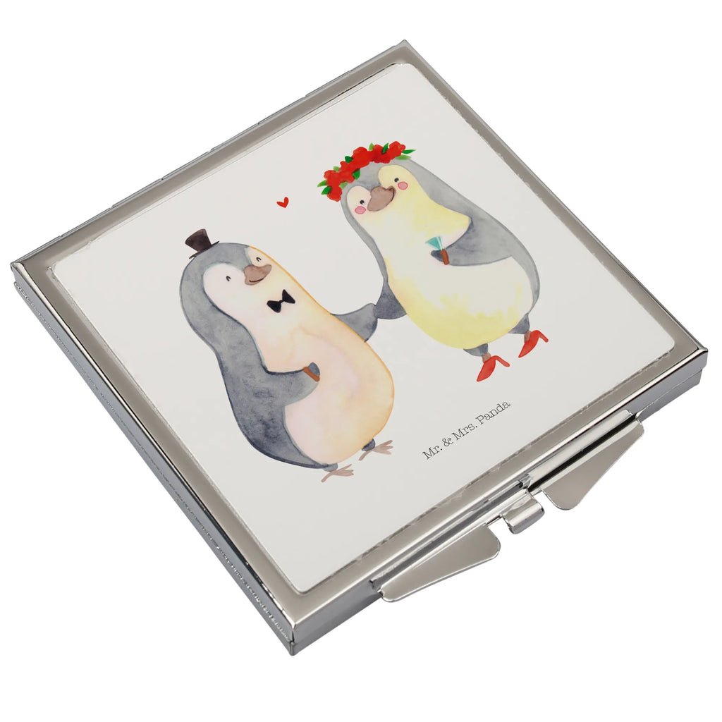 Handtaschenspiegel quadratisch Pinguin Heirat Spiegel, Handtasche, Quadrat, silber, schminken, Schminkspiegel, Liebe, Partner, Freund, Freundin, Ehemann, Ehefrau, Heiraten, Verlobung, Heiratsantrag, Liebesgeschenk, Jahrestag, Hocheitstag