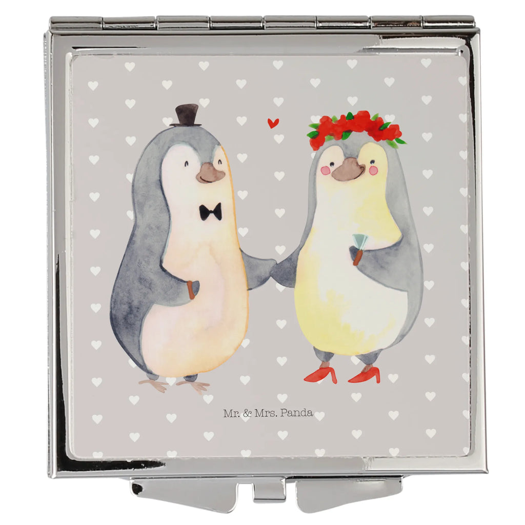 Handtaschenspiegel quadratisch Pinguin Heirat Spiegel, Handtasche, Quadrat, silber, schminken, Schminkspiegel, Liebe, Partner, Freund, Freundin, Ehemann, Ehefrau, Heiraten, Verlobung, Heiratsantrag, Liebesgeschenk, Jahrestag, Hocheitstag