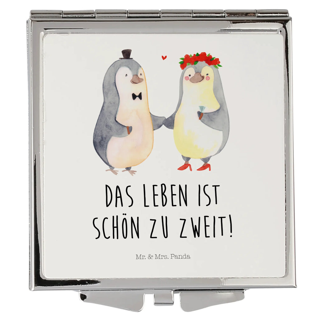 Handtaschenspiegel quadratisch Pinguin Heirat Spiegel, Handtasche, Quadrat, silber, schminken, Schminkspiegel, Liebe, Partner, Freund, Freundin, Ehemann, Ehefrau, Heiraten, Verlobung, Heiratsantrag, Liebesgeschenk, Jahrestag, Hocheitstag