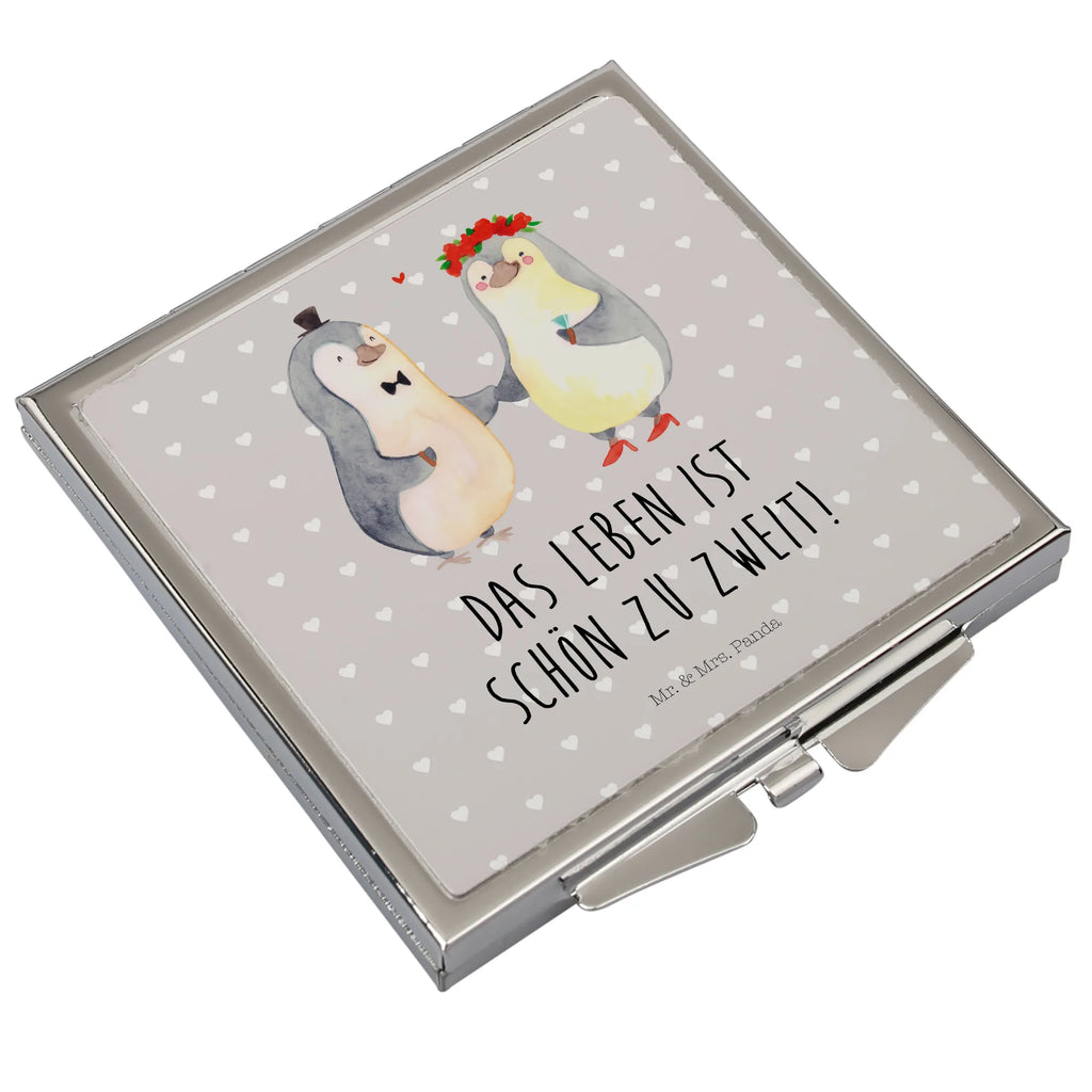 Handtaschenspiegel quadratisch Pinguin Heirat Spiegel, Handtasche, Quadrat, silber, schminken, Schminkspiegel, Liebe, Partner, Freund, Freundin, Ehemann, Ehefrau, Heiraten, Verlobung, Heiratsantrag, Liebesgeschenk, Jahrestag, Hocheitstag