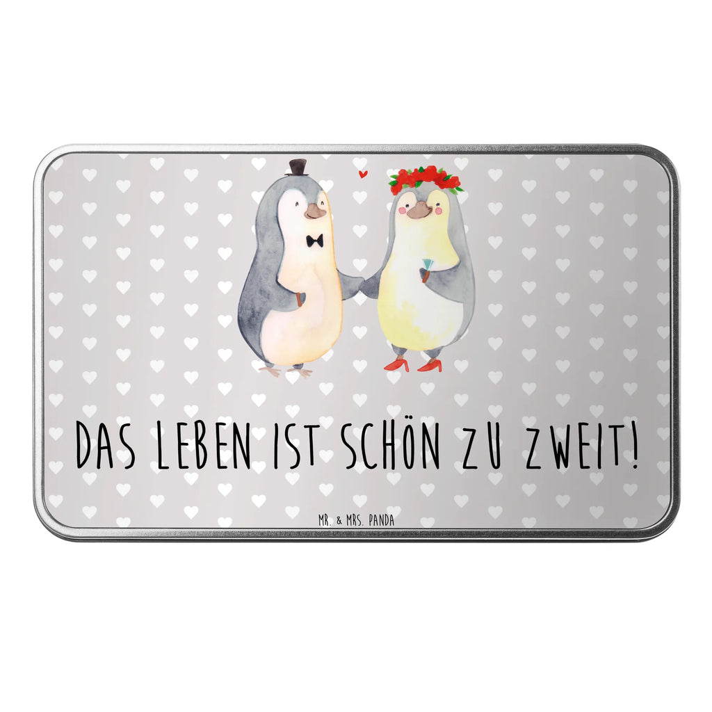 Metalldose rechteckig Pinguin Heirat Blechdose, Metalldose, Blechbox, Container, Keksdose, Vorratsdose, Vorratsbox, Döschen, Versperbox, Vesperdose, Aufbewahrungsdose, Aufbewahrungsbox, Aluminiumdose, Dose, Liebe, Partner, Freund, Freundin, Ehemann, Ehefrau, Heiraten, Verlobung, Heiratsantrag, Liebesgeschenk, Jahrestag, Hocheitstag