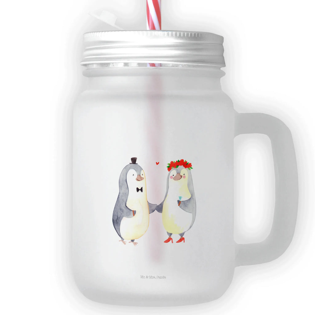 Trinkglas Mason Jar Pinguin Heirat Mason Jar, Glas, Trinkglas, Henkelglas, Sommerglas, Einmachglas, Cocktailglas, Cocktail-Glas, Mason Jar Trinkglas, Satiniertes Glas, Retro-Glas, Strohhalm Glas, Schraubdeckel Glas, Sommerparty Einrichtung, Liebe, Partner, Freund, Freundin, Ehemann, Ehefrau, Heiraten, Verlobung, Heiratsantrag, Liebesgeschenk, Jahrestag, Hocheitstag