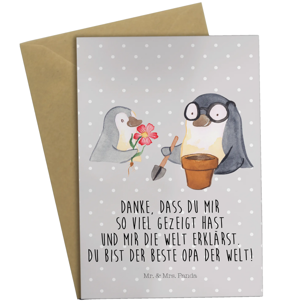 Grußkarte Pinguin Opa Blumen pflanzen Grußkarte, Klappkarte, Einladungskarte, Glückwunschkarte, Hochzeitskarte, Geburtstagskarte, Karte, Ansichtskarten, Familie, Vatertag, Muttertag, Bruder, Schwester, Mama, Papa, Oma, Opa, Großvater, Opi, bester Opa, Lieblingsopa