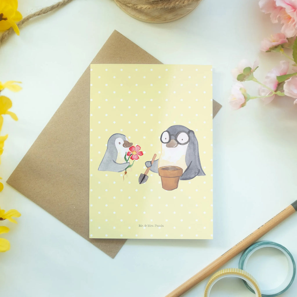 Grußkarte Pinguin Opa Blumen pflanzen Grußkarte, Klappkarte, Einladungskarte, Glückwunschkarte, Hochzeitskarte, Geburtstagskarte, Karte, Ansichtskarten, Familie, Vatertag, Muttertag, Bruder, Schwester, Mama, Papa, Oma, Opa, Großvater, Opi, bester Opa, Lieblingsopa