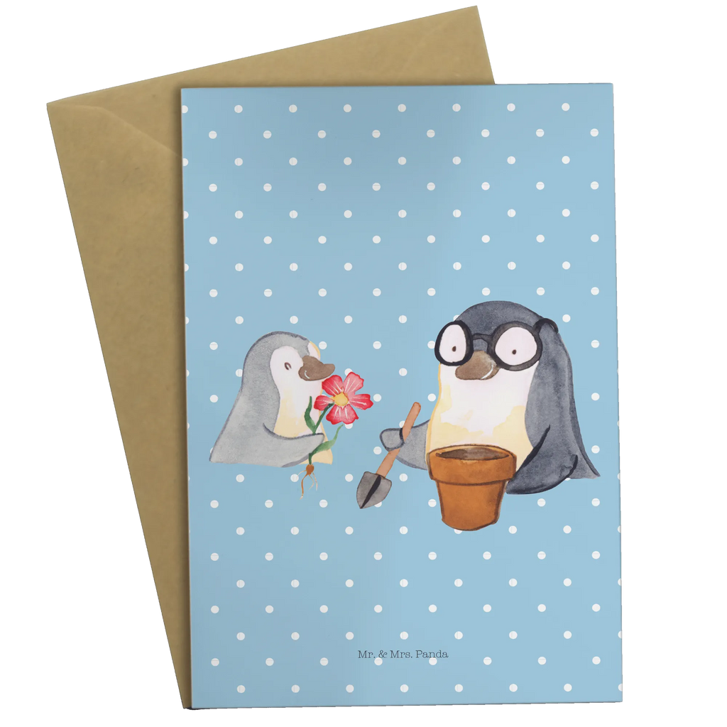 Grußkarte Pinguin Opa Blumen pflanzen Grußkarte, Klappkarte, Einladungskarte, Glückwunschkarte, Hochzeitskarte, Geburtstagskarte, Karte, Ansichtskarten, Familie, Vatertag, Muttertag, Bruder, Schwester, Mama, Papa, Oma, Opa, Großvater, Opi, bester Opa, Lieblingsopa