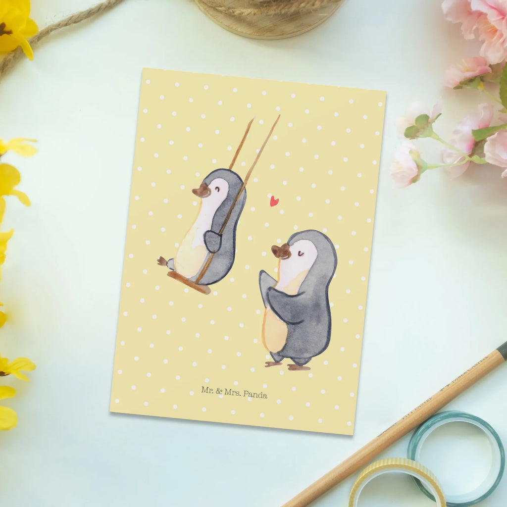 Postkarte Pinguin Oma schaukeln Postkarte, Karte, Geschenkkarte, Grußkarte, Einladung, Ansichtskarte, Geburtstagskarte, Einladungskarte, Dankeskarte, Ansichtskarten, Einladung Geburtstag, Einladungskarten Geburtstag, Familie, Vatertag, Muttertag, Bruder, Schwester, Mama, Papa, Oma, Opa, beste Oma, Lieblingsoma, Geschenk für Oma, Omi, Großmutter