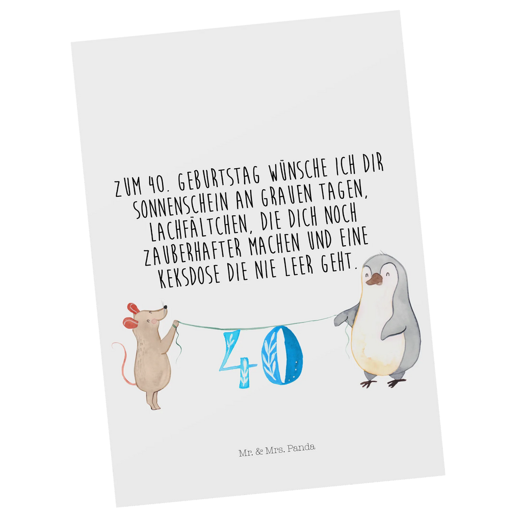 Postkarte 40. Geburtstag Maus Pinguin Postkarte, Karte, Geschenkkarte, Grußkarte, Einladung, Ansichtskarte, Geburtstagskarte, Einladungskarte, Dankeskarte, Ansichtskarten, Einladung Geburtstag, Einladungskarten Geburtstag, Geburtstag, Geburtstagsgeschenk, Geschenk, Party, Feiern, Torte, Kuchen