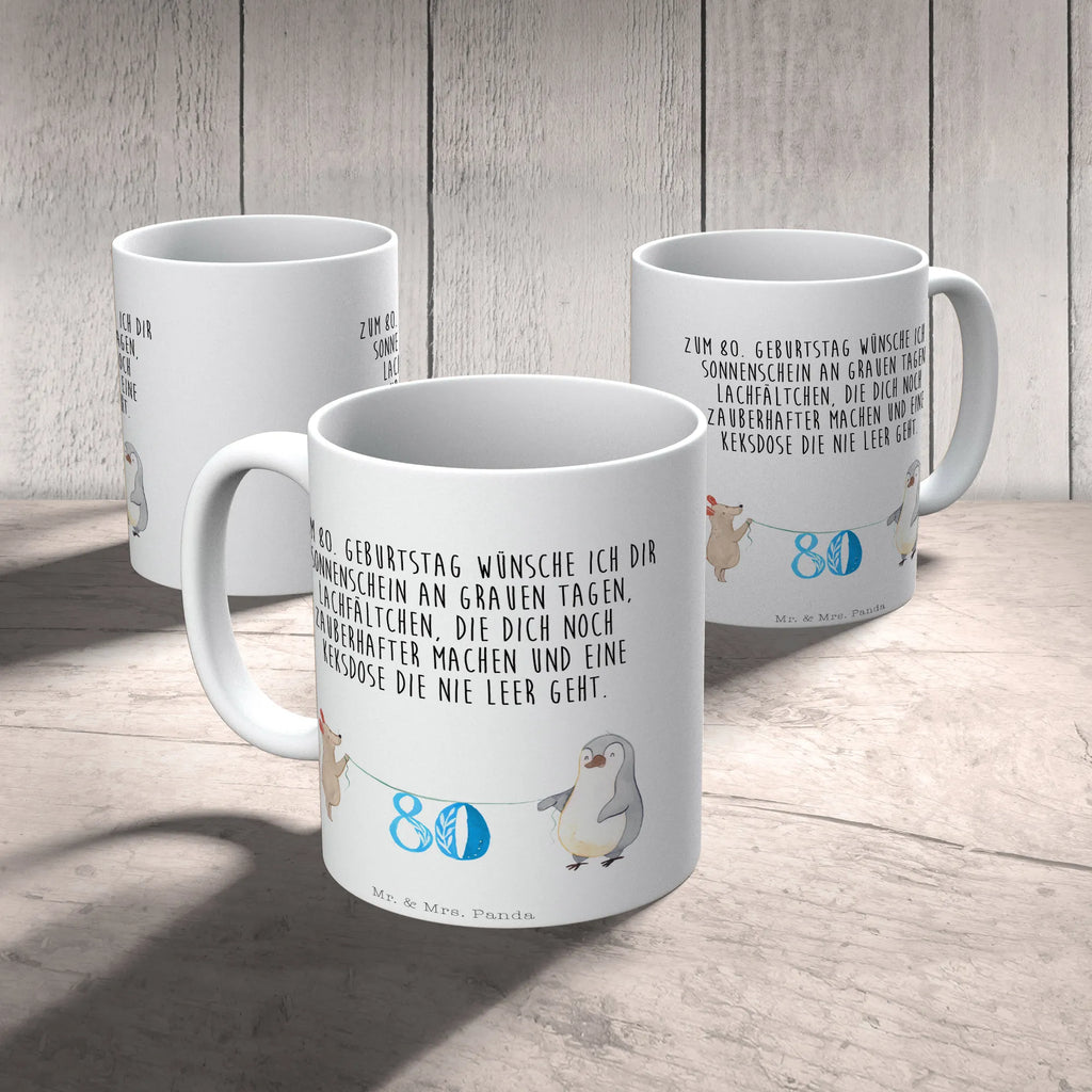 Tasse 80. Geburtstag Maus Pinguin Tasse, Kaffeetasse, Teetasse, Becher, Kaffeebecher, Teebecher, Keramiktasse, Porzellantasse, Büro Tasse, Geschenk Tasse, Tasse Sprüche, Tasse Motive, Kaffeetassen, Tasse bedrucken, Designer Tasse, Cappuccino Tassen, Schöne Teetassen, Geburtstag, Geburtstagsgeschenk, Geschenk, Party, Feiern, Torte, Kuchen