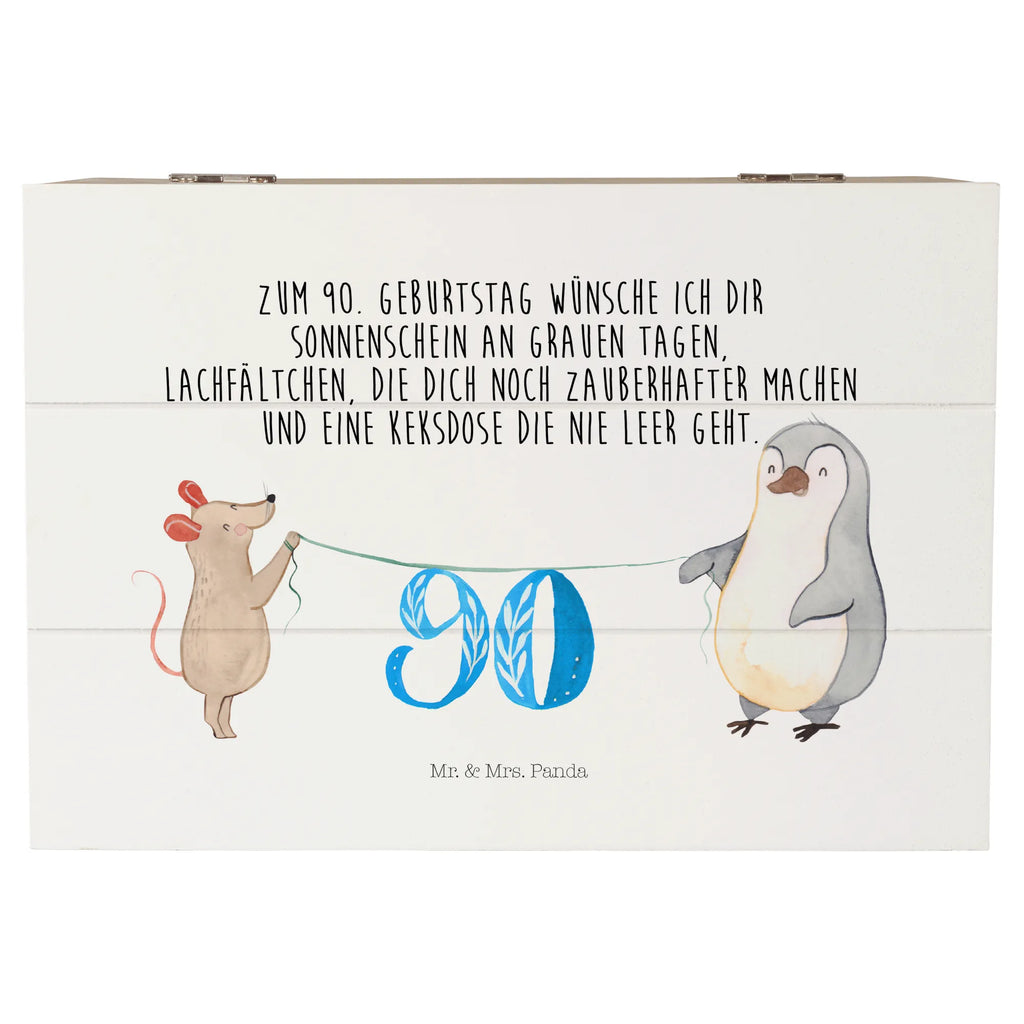 Holzkiste 90. Geburtstag Maus Pinguin Holzkiste, Kiste, Schatzkiste, Truhe, Schatulle, XXL, Erinnerungsbox, Erinnerungskiste, Dekokiste, Aufbewahrungsbox, Geschenkbox, Geschenkdose, Geburtstag, Geburtstagsgeschenk, Geschenk, Party, Feiern, Torte, Kuchen