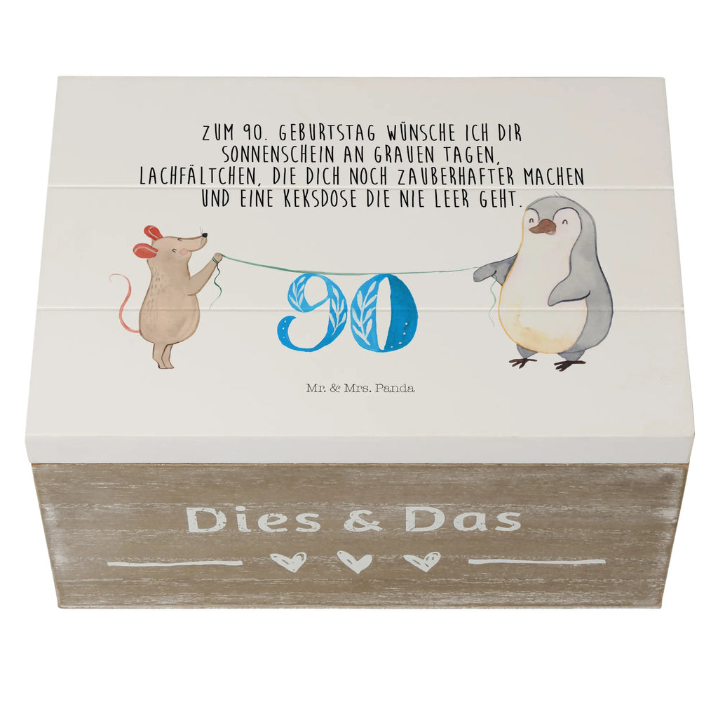 Holzkiste 90. Geburtstag Maus Pinguin Holzkiste, Kiste, Schatzkiste, Truhe, Schatulle, XXL, Erinnerungsbox, Erinnerungskiste, Dekokiste, Aufbewahrungsbox, Geschenkbox, Geschenkdose, Geburtstag, Geburtstagsgeschenk, Geschenk, Party, Feiern, Torte, Kuchen