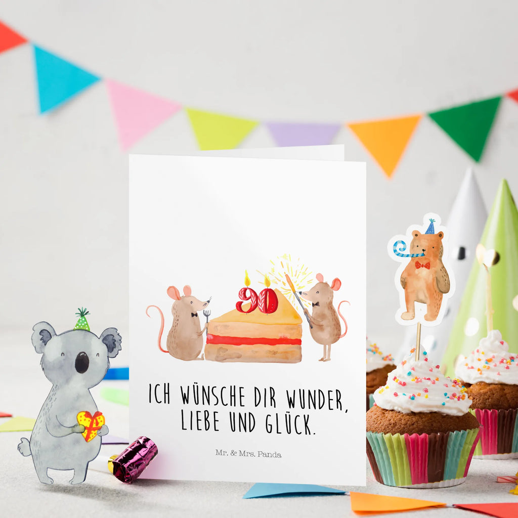 Geburtstagskarte 90. Geburtstag Mäuse Kuchen Grusskarte, Klappkarte, Einladungskarte, Glückwunschkarte, Hochzeitskarte, Geburtstagskarte, Geburtstag, Geburtstagsgeschenk, Geschenk, Maus, Geburtstage, Happy Birthday, Geburtstagsfeier