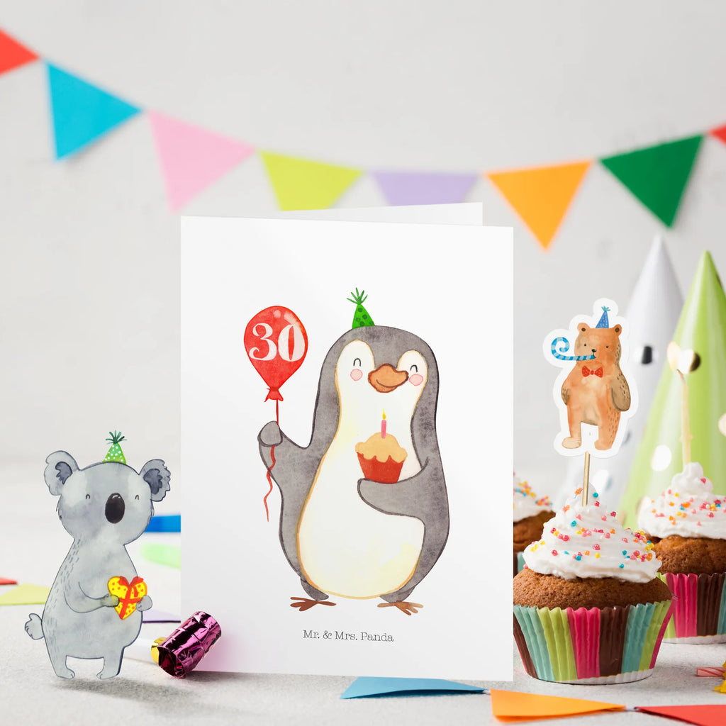 Geburtstagskarte 30. Geburtstag Pinguin Luftballon Grusskarte, Klappkarte, Einladungskarte, Glückwunschkarte, Hochzeitskarte, Geburtstagskarte, Geburtstag, Geburtstagsgeschenk, Geschenk, Pinguin, Geburtstage, Happy Birthday, Geburtstagsfeier