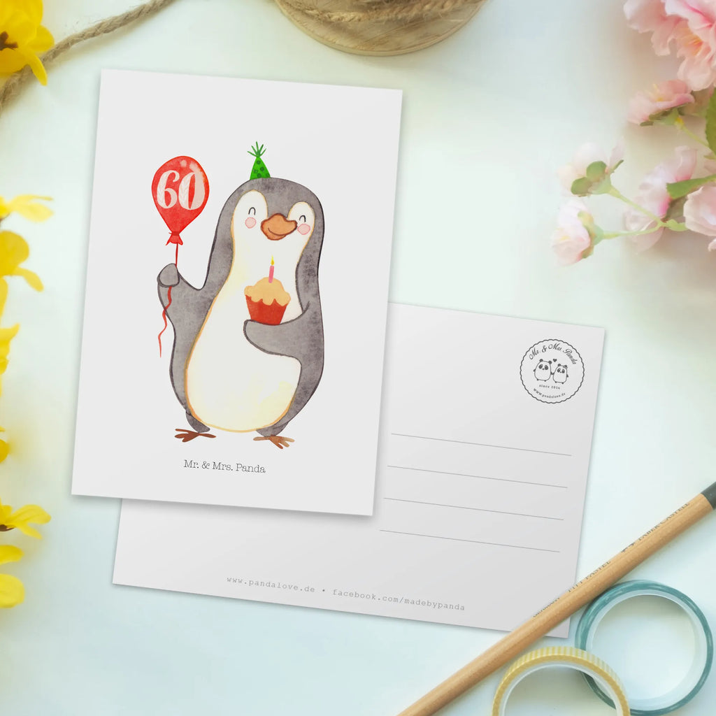 Postkarte 60. Geburtstag Pinguin Luftballon Postkarte, Karte, Geschenkkarte, Grußkarte, Einladung, Ansichtskarte, Geburtstagskarte, Einladungskarte, Dankeskarte, Ansichtskarten, Einladung Geburtstag, Einladungskarten Geburtstag, Geburtstag, Geburtstagsgeschenk, Geschenk, Pinguin, Geburtstage, Happy Birthday, Geburtstagsfeier