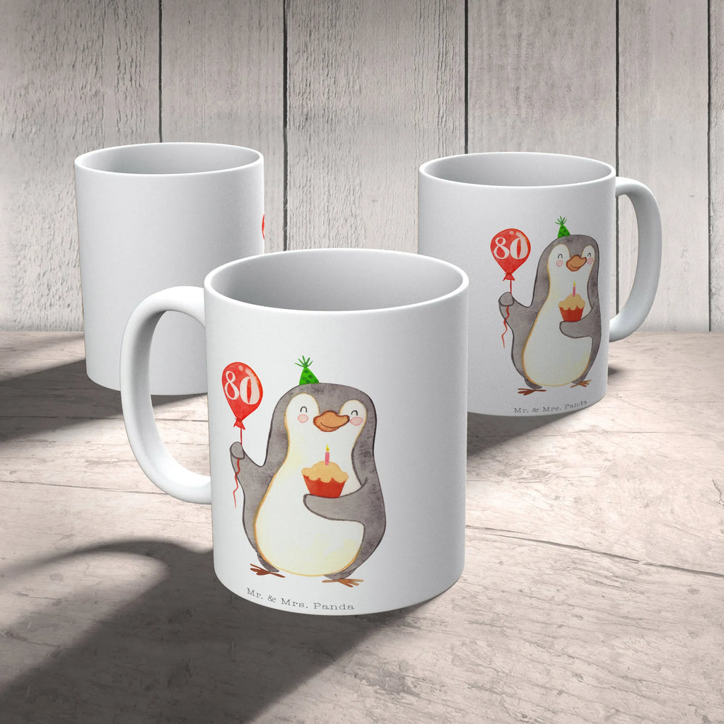 Tasse 80. Geburtstag Pinguin Luftballon Tasse, Kaffeetasse, Teetasse, Becher, Kaffeebecher, Teebecher, Keramiktasse, Porzellantasse, Büro Tasse, Geschenk Tasse, Tasse Sprüche, Tasse Motive, Kaffeetassen, Tasse bedrucken, Designer Tasse, Cappuccino Tassen, Schöne Teetassen, Geburtstag, Geburtstagsgeschenk, Geschenk, Pinguin, Geburtstage, Happy Birthday, Geburtstagsfeier