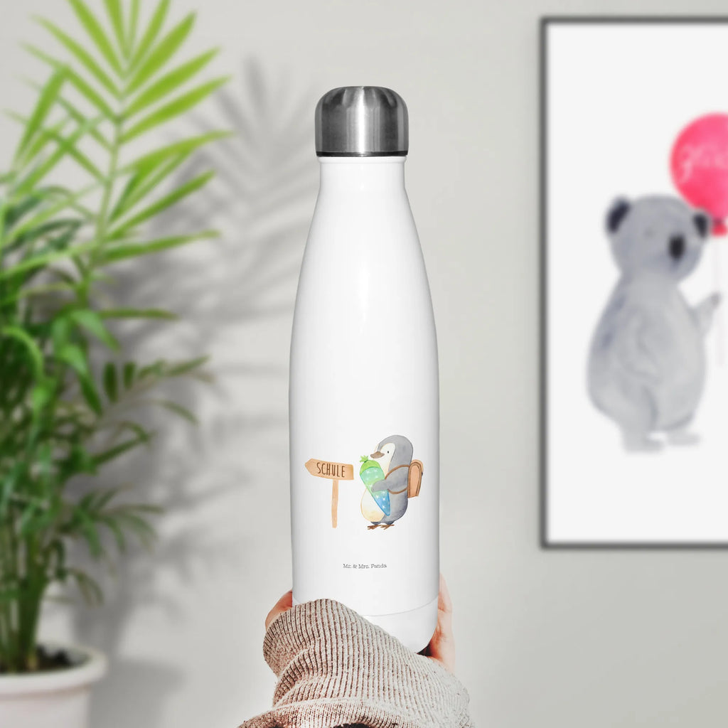 Thermosflasche Pinguin Schultüte Isolierflasche, Thermoflasche, Trinkflasche, Thermos, Edelstahl, Pinguin, Schulanfänger, Einschulung, 1. Klasse, Geschenk zur Einschulung, erster Schultag, Schulranzen