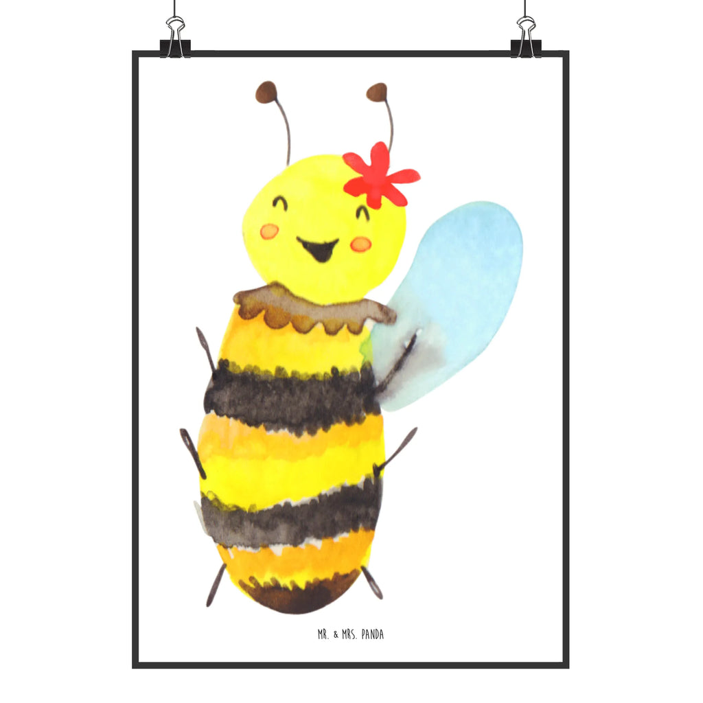 Poster Biene Happy Poster, Wandposter, Bild, Wanddeko, Küchenposter, Kinderposter, Wanddeko Bild, Raumdekoration, Wanddekoration, Handgemaltes Poster, Mr. & Mrs. Panda Poster, Designposter, Kunstdruck, Posterdruck, Biene, Wespe, Hummel