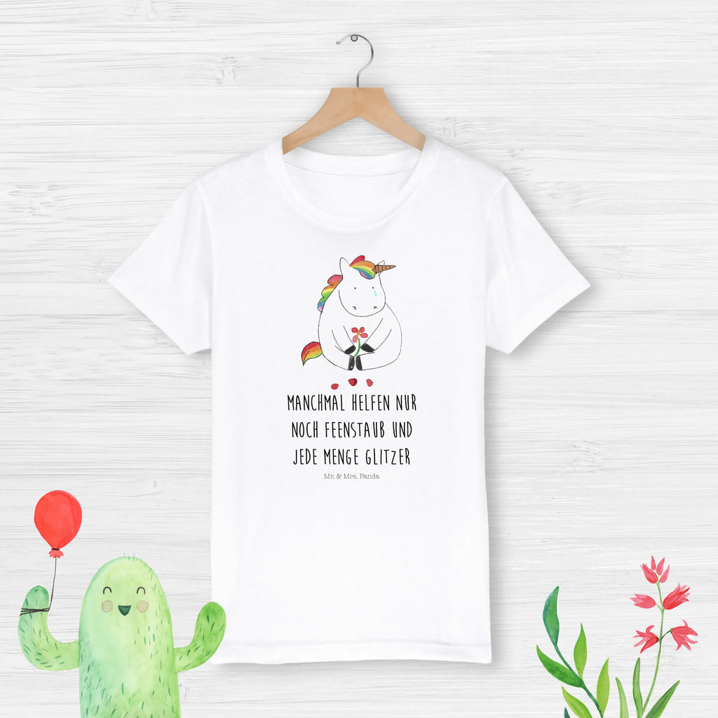 Organic Kinder T-Shirt Einhorn Traurig Kinder T-Shirt, Kinder T-Shirt Mädchen, Kinder T-Shirt Jungen, Einhorn, Einhörner, Einhorn Deko, Pegasus, Unicorn, Glitzer, Trösten. Freundschaft, Freunde, Liebe, Trauer, Grußkarte, Blume