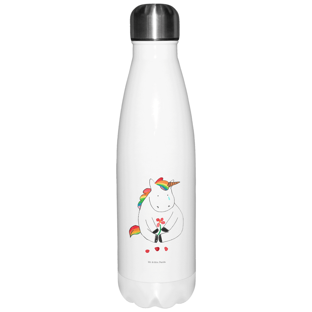 Thermosflasche Einhorn Traurig Isolierflasche, Thermoflasche, Trinkflasche, Thermos, Edelstahl, Einhorn, Einhörner, Einhorn Deko, Pegasus, Unicorn, Glitzer, Trösten. Freundschaft, Freunde, Liebe, Trauer, Grußkarte, Blume