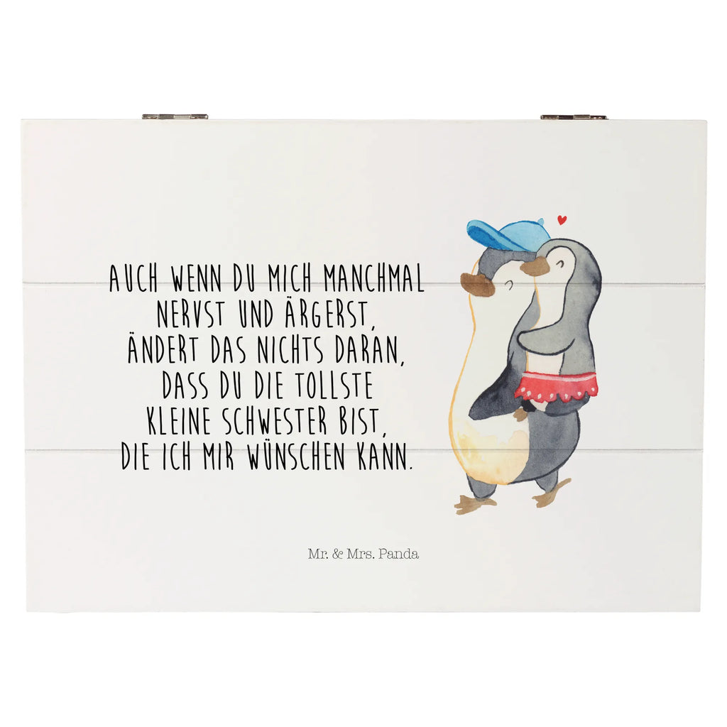 Holzkiste Pinguin Kleine Schwester Holzkiste, Kiste, Schatzkiste, Truhe, Schatulle, XXL, Erinnerungsbox, Erinnerungskiste, Dekokiste, Aufbewahrungsbox, Geschenkbox, Geschenkdose, Familie, Vatertag, Muttertag, Bruder, Schwester, Mama, Papa, Oma, Opa