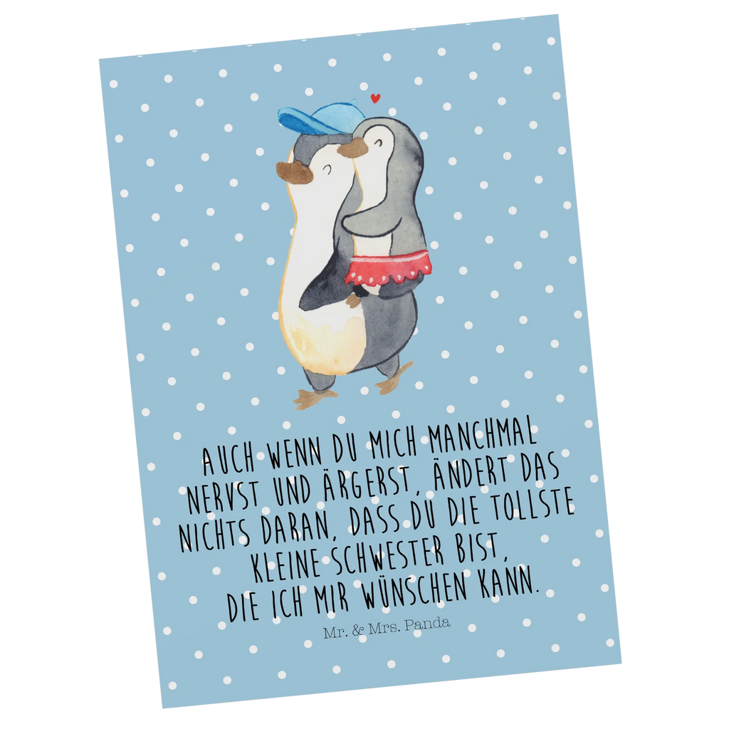 Postkarte Pinguin Kleine Schwester Postkarte, Karte, Geschenkkarte, Grußkarte, Einladung, Ansichtskarte, Geburtstagskarte, Einladungskarte, Dankeskarte, Ansichtskarten, Einladung Geburtstag, Einladungskarten Geburtstag, Familie, Vatertag, Muttertag, Bruder, Schwester, Mama, Papa, Oma, Opa