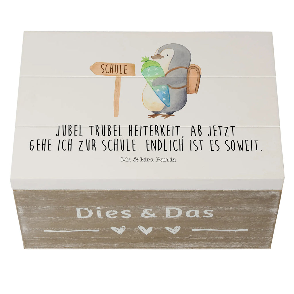 Holzkiste Pinguin Schultüte Holzkiste, Kiste, Schatzkiste, Truhe, Schatulle, XXL, Erinnerungsbox, Erinnerungskiste, Dekokiste, Aufbewahrungsbox, Geschenkbox, Geschenkdose, Pinguin, Schulanfänger, Einschulung, 1. Klasse, Geschenk zur Einschulung, erster Schultag, Schulranzen