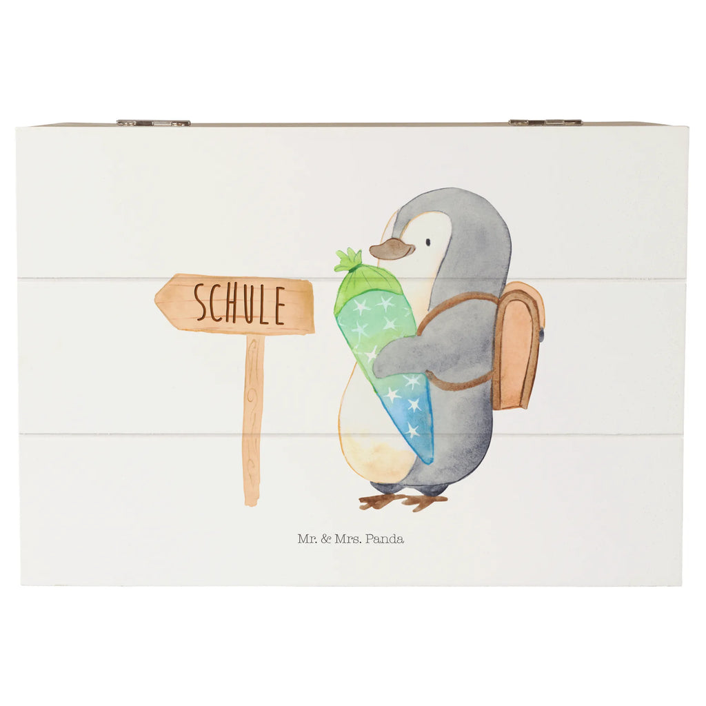 Holzkiste Pinguin Schultüte Holzkiste, Kiste, Schatzkiste, Truhe, Schatulle, XXL, Erinnerungsbox, Erinnerungskiste, Dekokiste, Aufbewahrungsbox, Geschenkbox, Geschenkdose, Pinguin, Schulanfänger, Einschulung, 1. Klasse, Geschenk zur Einschulung, erster Schultag, Schulranzen