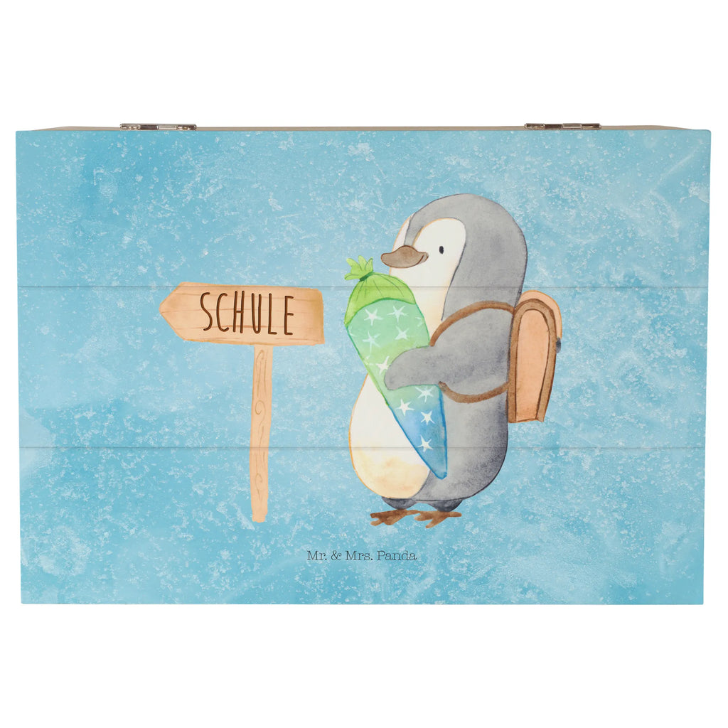 Holzkiste Pinguin Schultüte Holzkiste, Kiste, Schatzkiste, Truhe, Schatulle, XXL, Erinnerungsbox, Erinnerungskiste, Dekokiste, Aufbewahrungsbox, Geschenkbox, Geschenkdose, Pinguin, Schulanfänger, Einschulung, 1. Klasse, Geschenk zur Einschulung, erster Schultag, Schulranzen