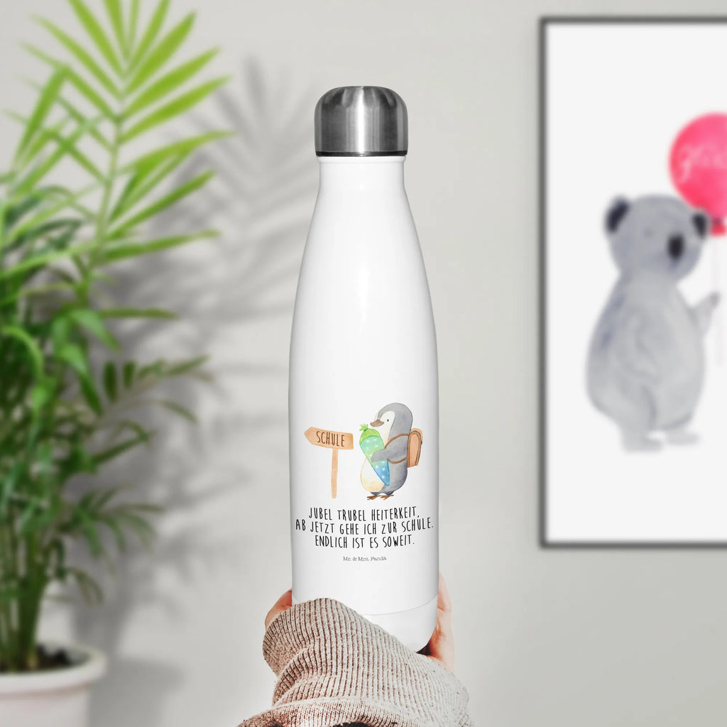 Thermosflasche Pinguin Schultüte Isolierflasche, Thermoflasche, Trinkflasche, Thermos, Edelstahl, Pinguin, Schulanfänger, Einschulung, 1. Klasse, Geschenk zur Einschulung, erster Schultag, Schulranzen