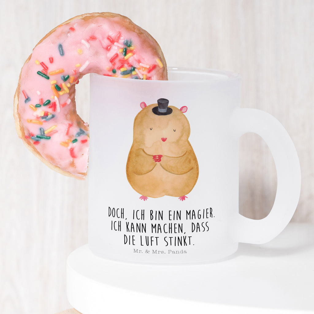 Teetasse Hamster mit Hut Teetasse, Teeglas, Teebecher, Tasse mit Henkel, Tasse, Glas Teetasse, Teetasse aus Glas, Tiermotive, Gute Laune, lustige Sprüche, Tiere, Hamster, Hut, Magier, Zylinder, Zwerghamster, Zauberer