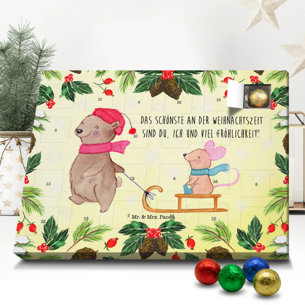 Schoko Adventskalender Bär und Maus Schlitten Adventskalender, Schokoladen Adventskalender, Schoko Adventskalender, Winter, Weihnachten, Weihnachtsdeko, Nikolaus, Advent, Heiligabend, Wintermotiv