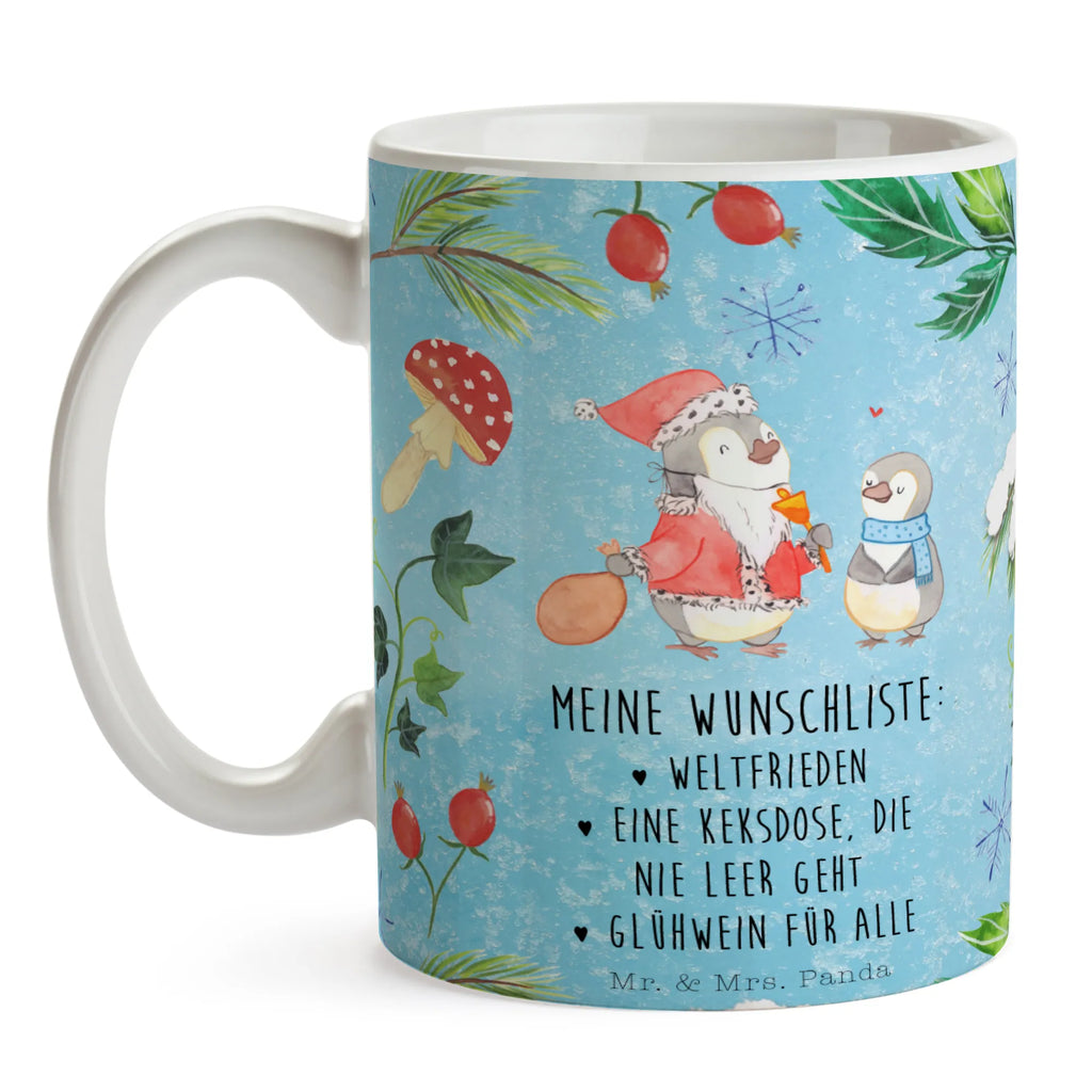 Tasse Pinguin Wunschliste Tasse, Kaffeetasse, Teetasse, Becher, Kaffeebecher, Teebecher, Keramiktasse, Porzellantasse, Büro Tasse, Geschenk Tasse, Tasse Sprüche, Tasse Motive, Kaffeetassen, Tasse bedrucken, Designer Tasse, Cappuccino Tassen, Schöne Teetassen, Winter, Weihnachten, Weihnachtsdeko, Nikolaus, Advent, Heiligabend, Wintermotiv