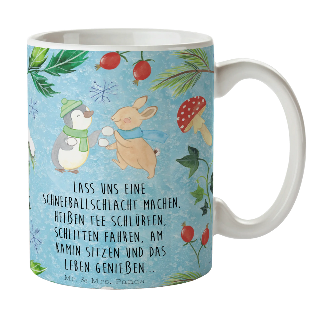 Tasse Pinguin Hase Schneeballschlacht Tasse, Kaffeetasse, Teetasse, Becher, Kaffeebecher, Teebecher, Keramiktasse, Porzellantasse, Büro Tasse, Geschenk Tasse, Tasse Sprüche, Tasse Motive, Kaffeetassen, Tasse bedrucken, Designer Tasse, Cappuccino Tassen, Schöne Teetassen, Winter, Weihnachten, Weihnachtsdeko, Nikolaus, Advent, Heiligabend, Wintermotiv