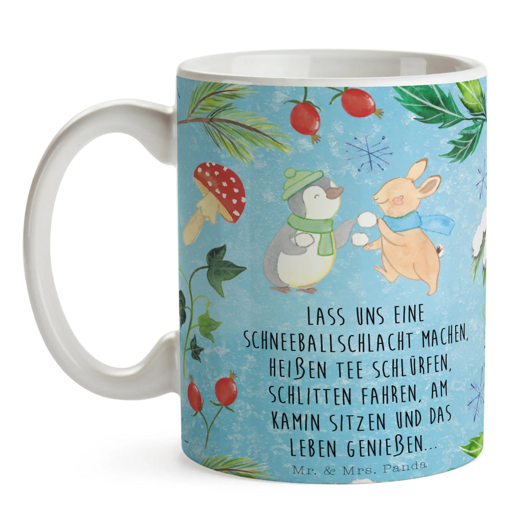 Tasse Pinguin Hase Schneeballschlacht Tasse, Kaffeetasse, Teetasse, Becher, Kaffeebecher, Teebecher, Keramiktasse, Porzellantasse, Büro Tasse, Geschenk Tasse, Tasse Sprüche, Tasse Motive, Kaffeetassen, Tasse bedrucken, Designer Tasse, Cappuccino Tassen, Schöne Teetassen, Winter, Weihnachten, Weihnachtsdeko, Nikolaus, Advent, Heiligabend, Wintermotiv