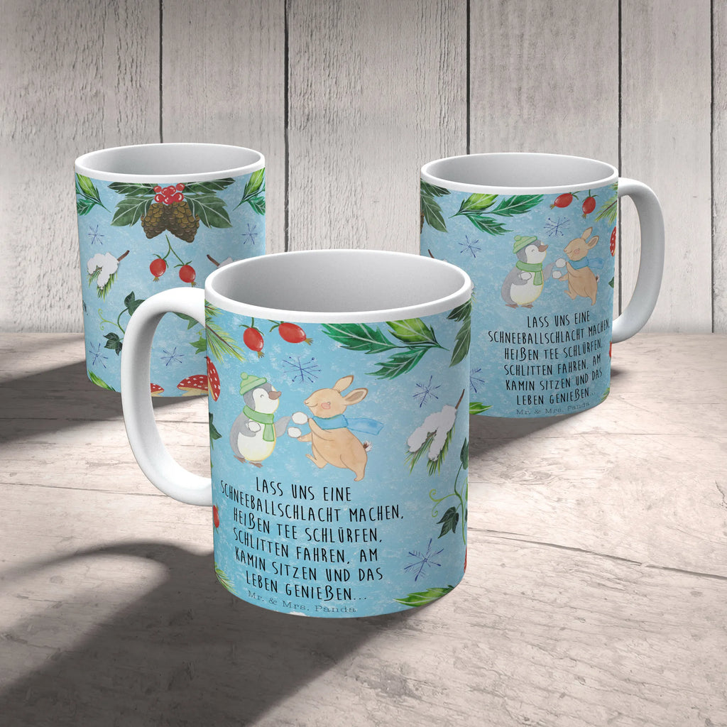 Tasse Pinguin Hase Schneeballschlacht Tasse, Kaffeetasse, Teetasse, Becher, Kaffeebecher, Teebecher, Keramiktasse, Porzellantasse, Büro Tasse, Geschenk Tasse, Tasse Sprüche, Tasse Motive, Kaffeetassen, Tasse bedrucken, Designer Tasse, Cappuccino Tassen, Schöne Teetassen, Winter, Weihnachten, Weihnachtsdeko, Nikolaus, Advent, Heiligabend, Wintermotiv