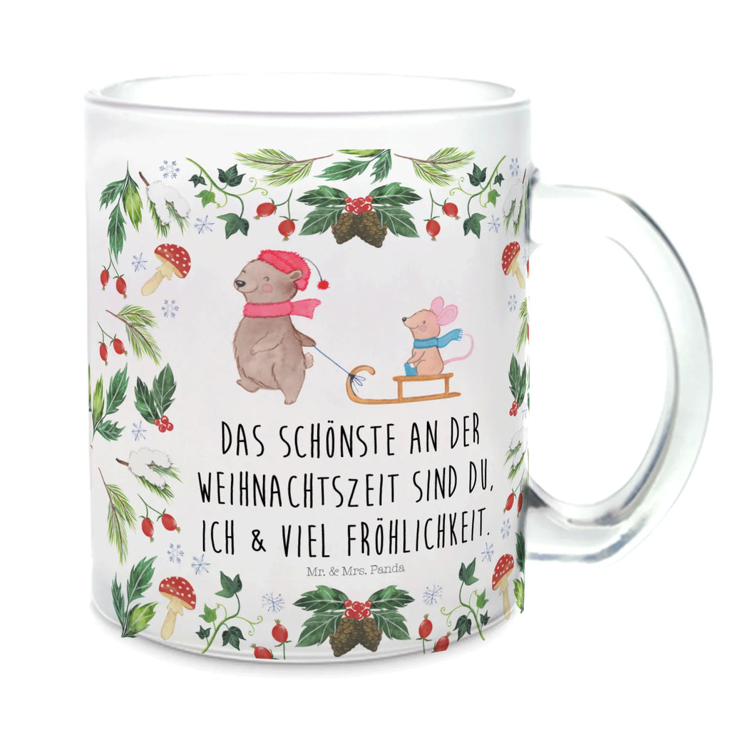 Teetasse Bär Maus Schlitten Teetasse, Teeglas, Teebecher, Tasse mit Henkel, Tasse, Glas Teetasse, Teetasse aus Glas, Winter, Weihnachten, Weihnachtsdeko, Nikolaus, Advent, Heiligabend, Wintermotiv