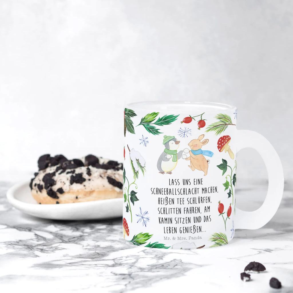 Teetasse Pinguin Hase Schneeballschlacht Teetasse, Teeglas, Teebecher, Tasse mit Henkel, Tasse, Glas Teetasse, Teetasse aus Glas, Winter, Weihnachten, Weihnachtsdeko, Nikolaus, Advent, Heiligabend, Wintermotiv