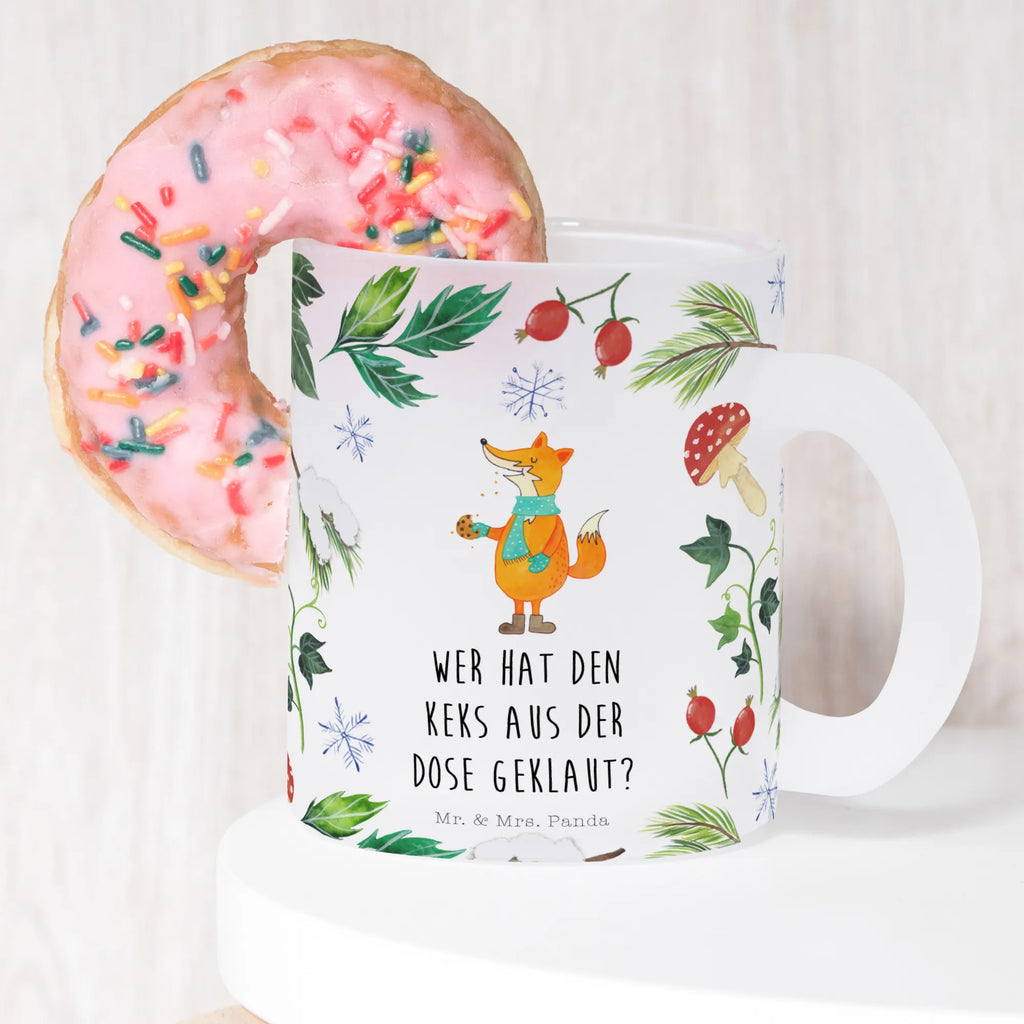 Teetasse Fuchs Keksdose Teetasse, Teeglas, Teebecher, Tasse mit Henkel, Tasse, Glas Teetasse, Teetasse aus Glas, Winter, Weihnachten, Weihnachtsdeko, Nikolaus, Advent, Heiligabend, Wintermotiv