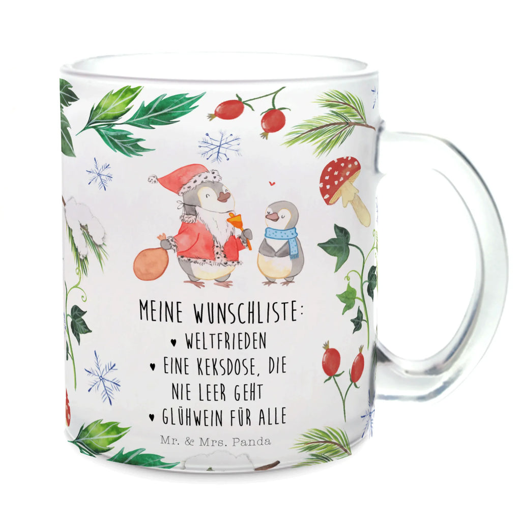 Teetasse Pinguin Wunschliste Teetasse, Teeglas, Teebecher, Tasse mit Henkel, Tasse, Glas Teetasse, Teetasse aus Glas, Winter, Weihnachten, Weihnachtsdeko, Nikolaus, Advent, Heiligabend, Wintermotiv