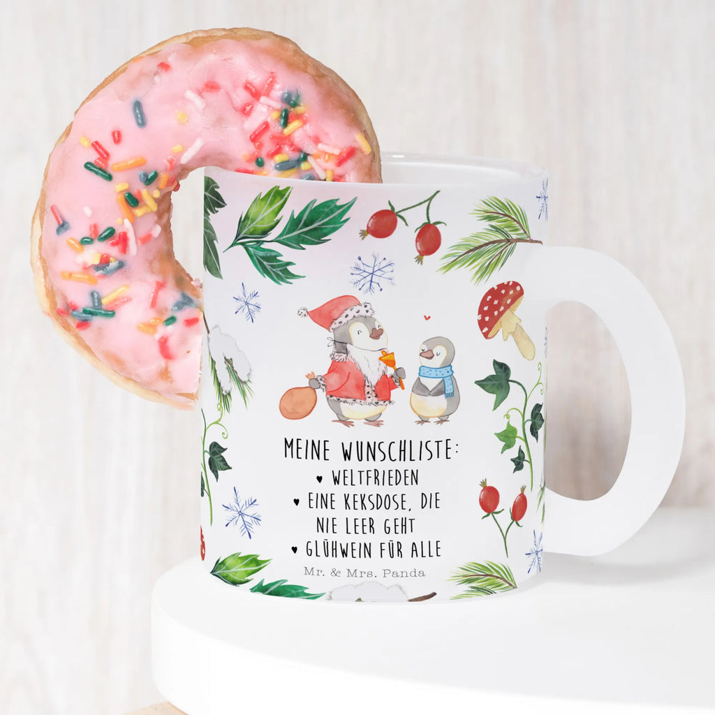 Teetasse Pinguin Wunschliste Teetasse, Teeglas, Teebecher, Tasse mit Henkel, Tasse, Glas Teetasse, Teetasse aus Glas, Winter, Weihnachten, Weihnachtsdeko, Nikolaus, Advent, Heiligabend, Wintermotiv