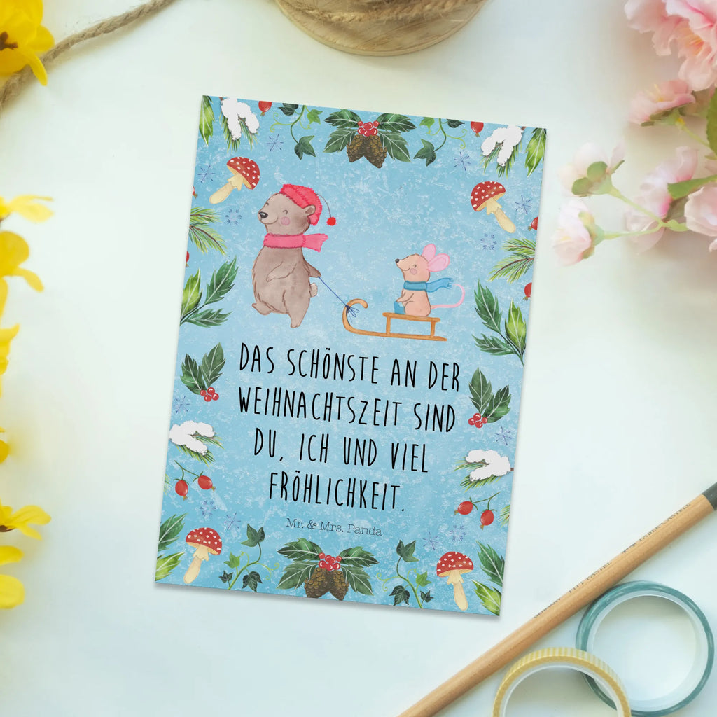 Postkarte Bär Maus Schlitten Postkarte, Karte, Geschenkkarte, Grußkarte, Einladung, Ansichtskarte, Geburtstagskarte, Einladungskarte, Dankeskarte, Ansichtskarten, Einladung Geburtstag, Einladungskarten Geburtstag, Winter, Weihnachten, Weihnachtsdeko, Nikolaus, Advent, Heiligabend, Wintermotiv