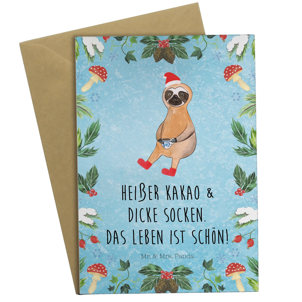 Grußkarte Faultier Kakao Grußkarte, Klappkarte, Einladungskarte, Glückwunschkarte, Hochzeitskarte, Geburtstagskarte, Karte, Ansichtskarten, Winter, Weihnachten, Weihnachtsdeko, Nikolaus, Advent, Heiligabend, Wintermotiv