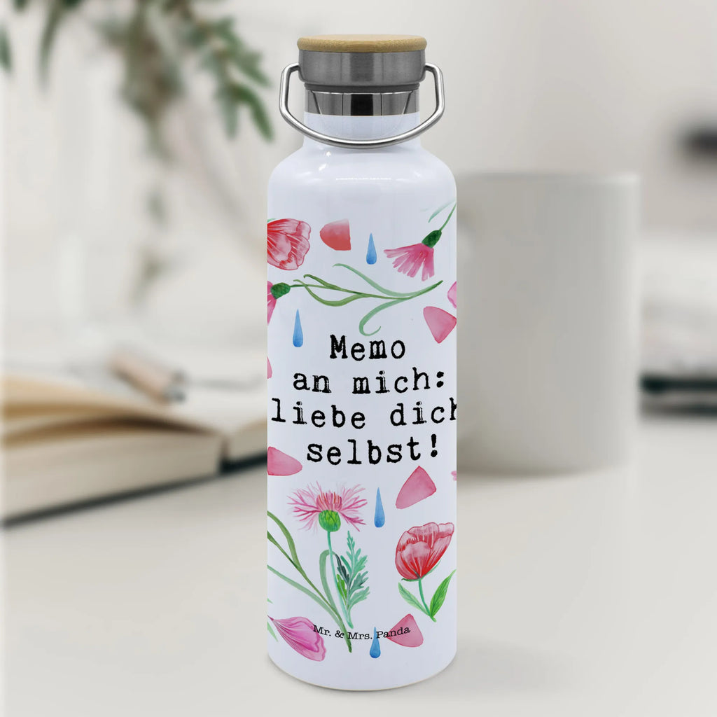 Trinkflasche Memo an Mich Liebe dich selbst Thermosflasche, Isolierflasche, Edelstahl, Trinkflasche, isoliert, Wamrhaltefunktion, Sportflasche, Flasche zum Sport, Sportlerflasche, Blumen Deko, Frühlings Deko, Sommer Deko, Dekoration, positive Botschaft, Naturliebhaber, Outdoor, Natur, Abenteuer