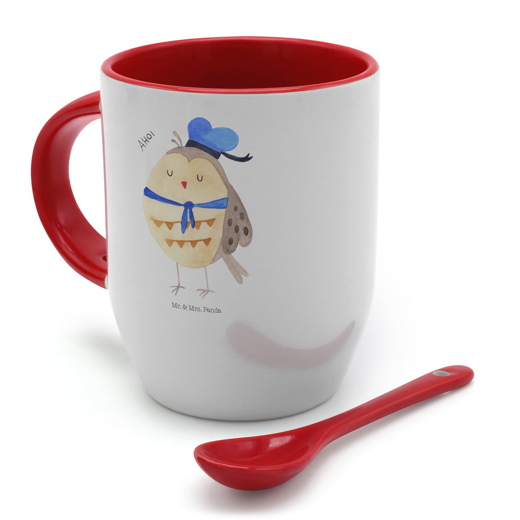 Tasse mit Löffel Eule Matrosen Tasse, Kaffeetasse, Tassen, Tasse mit Spruch, Kaffeebecher, Tasse mit Löffel, Eule, Eule Spruch, Eule Deko, Owl, Wortspiel lustig, Matrose, Freundin, Ehe, Seefahrer, Heimathafen, Hochzeitstag Geschenk